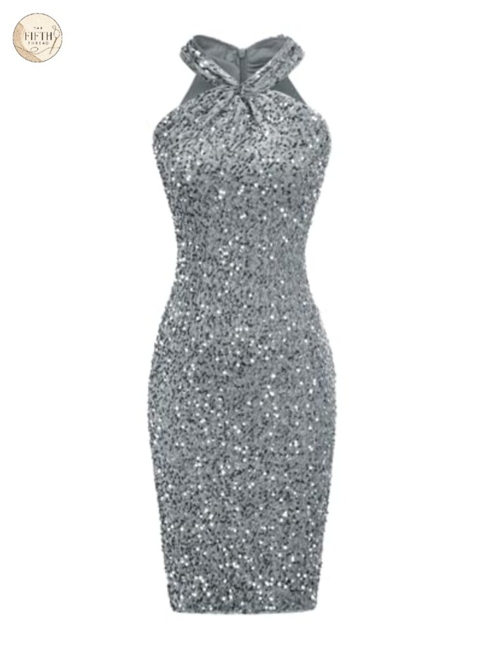 Halter Sequin Bodycon Cocktail Dress Sparkly Sleeveless Party Midi